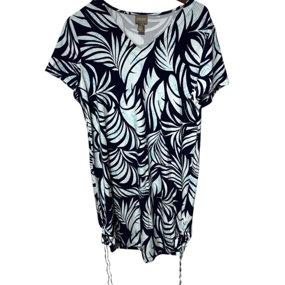Chico's Tropical Print Dress Blue Size Large (12/14)